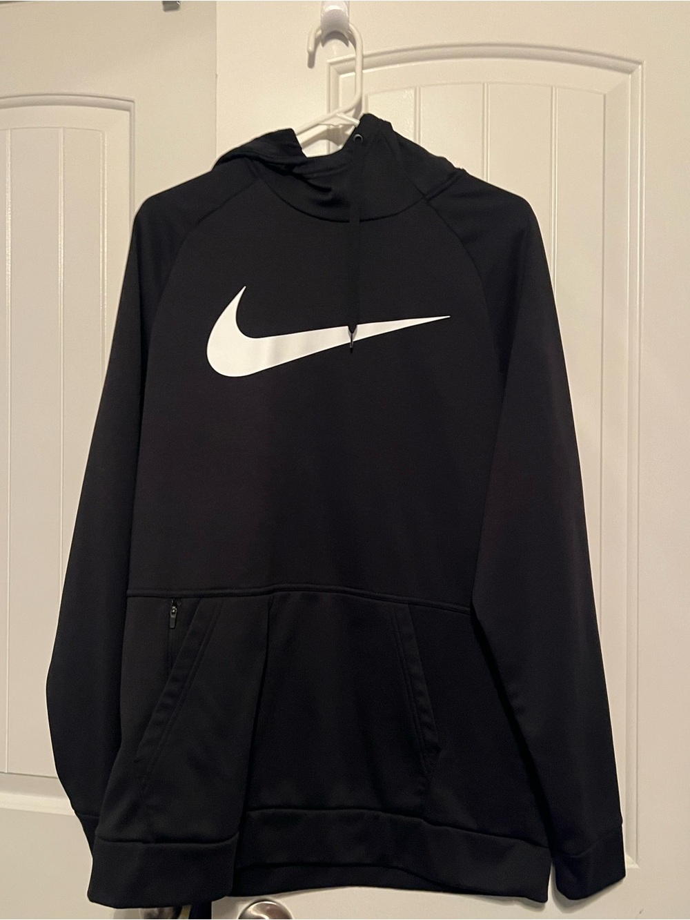 Nike Mens Therma Fit Black Hoodie with White Swoosh Logo